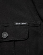 Dolce & Gabbana Black Cotton Denim Stretch Giubbotto Jacket