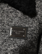 Dolce & Gabbana Gray Wool Herringbone Shearling Collar Bomber Jacket