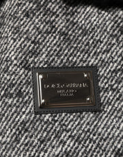 Dolce & Gabbana Gray Wool Herringbone Shearling Collar Bomber Jacket