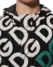Dolce & Gabbana Black White Logo Print Hooded Coat Men Jacket