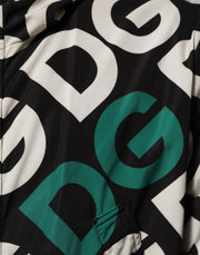 Dolce & Gabbana Black White Logo Print Hooded Coat Men Jacket