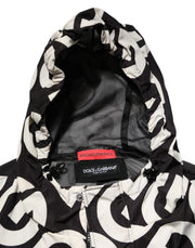 Dolce & Gabbana Black White Logo Print Hooded Coat Men Jacket