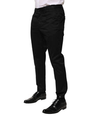 Dolce & Gabbana Black Cotton Tapered Men Formal Trousers Pants