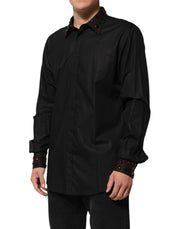 Dolce & Gabbana Black Cotton Embellished Collar Men’s Shirt
