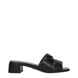 Prada Black Leather Flat Sandals