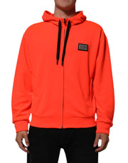 Dolce & Gabbana Red Fluorescent Polyester Logo Patch Hoodie Sweater