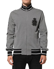 Dolce & Gabbana Black White Houndstooth Wool Crest Jacket Sweater