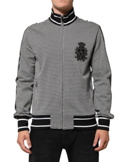 Dolce & Gabbana Black White Houndstooth Wool Crest Jacket Sweater