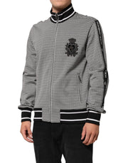 Dolce & Gabbana Black White Houndstooth Wool Crest Jacket Sweater