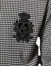 Dolce & Gabbana Black White Houndstooth Wool Crest Jacket Sweater