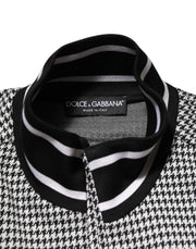 Dolce & Gabbana Black White Houndstooth Wool Crest Jacket Sweater