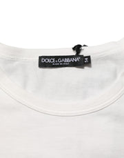 Dolce & Gabbana White Cotton DG Crown Embossed Men T-shirt