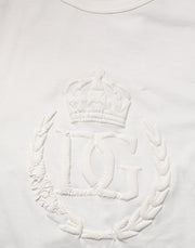 Dolce & Gabbana White Cotton DG Crown Embossed Men T-shirt