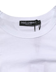 Dolce & Gabbana White Logo Plaque Cotton Crew Neck T-shirt