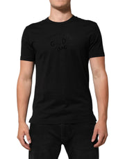 Dolce & Gabbana Black Cotton Velvet Logo Print Men T-shirt