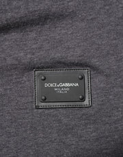 Dolce & Gabbana Grey Cotton V-Neck Logo Plaque Melange T-Shirt