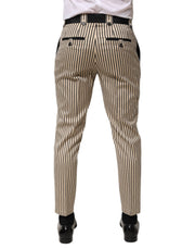Dolce & Gabbana Beige Black Striped Cotton Slim Fit Trousers Pants