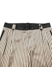 Dolce & Gabbana Beige Black Striped Cotton Slim Fit Trousers Pants