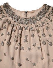 Dolce & Gabbana Nude Ecru Beaded Crystal Embellished Dress