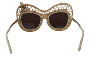 Dolce & Gabbana DG2159B Beige Gold Straw Butterfly Crystals Sunglasses
