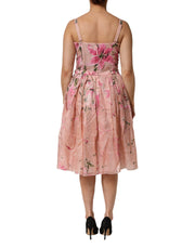 Dolce & Gabbana Pink Cotton Floral Pleated Sleeveless Dress