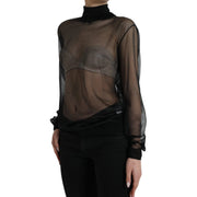 Dolce & Gabbana Black Mesh Turtleneck Sheer Blouse Top