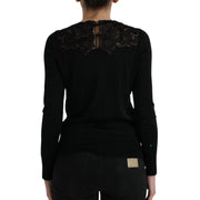 Dolce & Gabbana Black Silk Lace Trim Long Sleeves Blouse Top