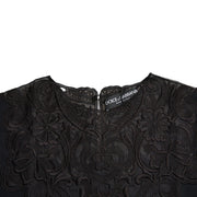 Dolce & Gabbana Black Silk Lace Trim Long Sleeves Blouse Top