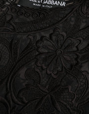 Dolce & Gabbana Black Silk Lace Trim Long Sleeves Blouse Top