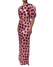 Dolce & Gabbana Pink Red Polka Dot Silk Satin Maxi Gown Dress