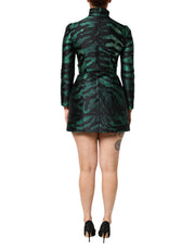 Dolce & Gabbana Black Green Metallic Jacquard Mini Long Dress