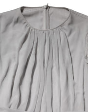 Dolce & Gabbana Grey Pleated Maxi Long Sleeve Silk Blend Gown Dress