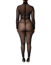 Dolce & Gabbana Black Sheer Mesh Long Sleeve Jumpsuit Bodysuit Dress