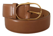 Costume National Brown Leather Gold Metal Oval Buckle Belt