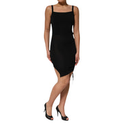 Laneus Black Square Neck Bodycon Ruched Mini Dress