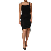 Laneus Black Square Neck Bodycon Ruched Mini Dress