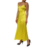 Tonello Yellow Silk Satin Slip Maxi Spaghetti Strap Maxi Dress