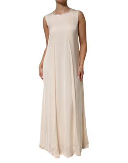 Peserico Beige Viscose Pleated Sleeveless Long Maxi Dress