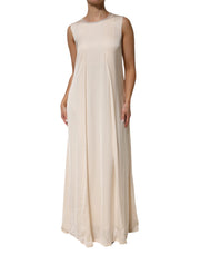 Peserico Beige Viscose Pleated Sleeveless Long Maxi Dress