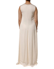 Peserico Beige Viscose Pleated Sleeveless Long Maxi Dress