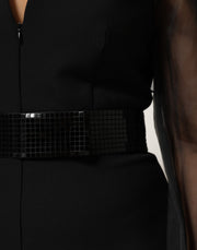 Emporio Armani Black Sheer Sleeve Belted V-Neck Mini Dress