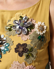 Dolce & Gabbana Yellow Silk Floral Embroidered Maxi Dress