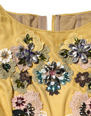 Dolce & Gabbana Yellow Silk Floral Embroidered Maxi Dress