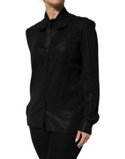Dolce & Gabbana Black Viscose Long Sleeve Tie Neck Blouse Top