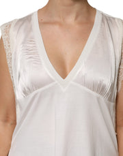 PINKO White Silk Blend Lace Trim Sleeveless V-Neck Women’s Top
