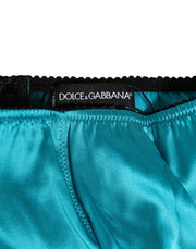 Dolce & Gabbana Aqua Green Satin High-Waist Briefs Underwear