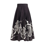Sara Roka Black Polyester Midi Skirt
