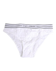 Dolce & Gabbana White Lace Slip Brief Logo Waistband Underwear