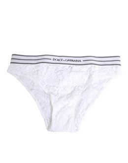 Dolce & Gabbana White Lace Slip Brief Logo Waistband Underwear