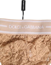 Dolce & Gabbana Beige Lace Logo Elastic Waist Thong Tanga Underwear